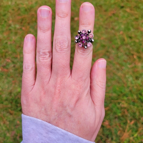 Purple Pink Plush Gemstone Silver Ring One Size Fits All - Picture 8 of 10